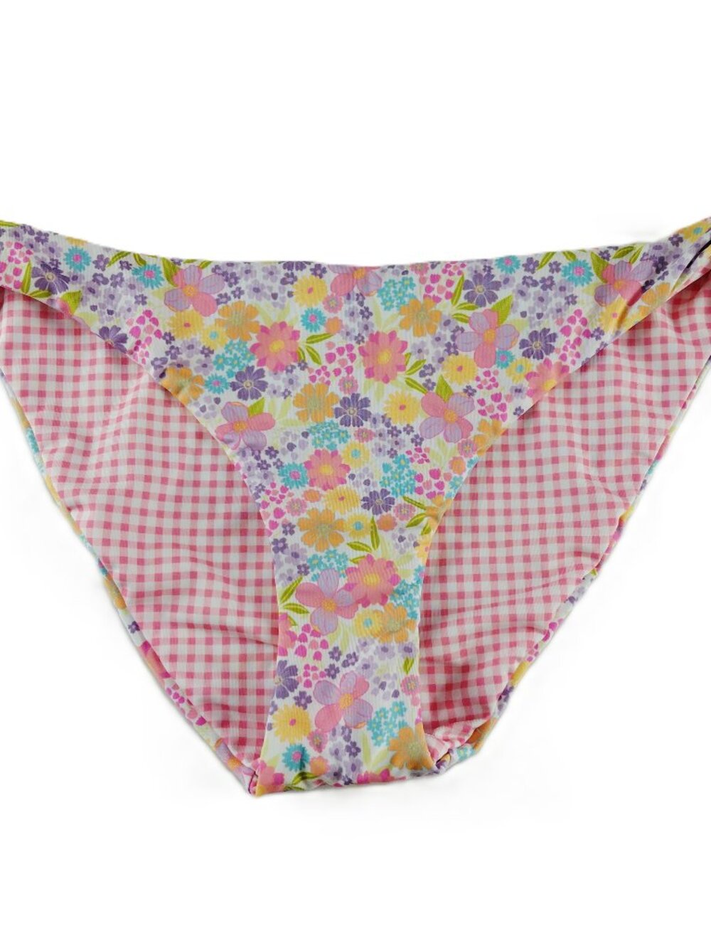 Hurley Reversible Bikini Bottom Women's Medium Pink Floral Gingham Swimsuit